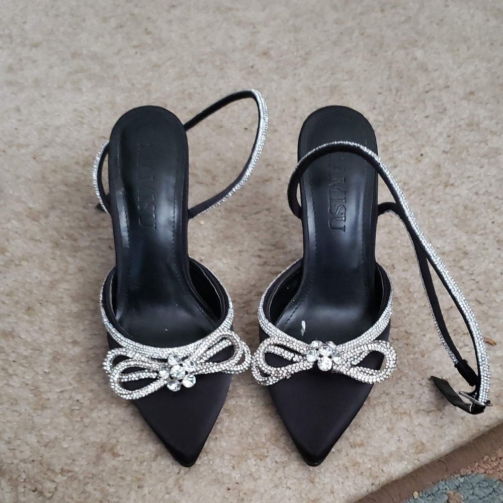 Amisu Black and Silver Stiletto Heels